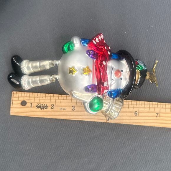 Thomas Pacconi Blown Glass Snowman Ornament 6” Hand Painted Dangle Leg Christmas - Picture 16 of 16